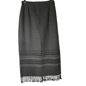 Studio C Gray Wool Blend Maxi Skirt Fringed Hem Embellished Career Wear